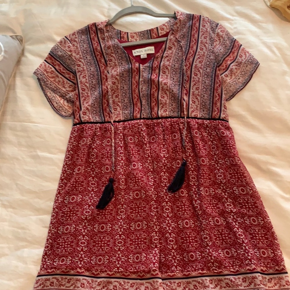 Fun Red and blue patterned Short summer dress M